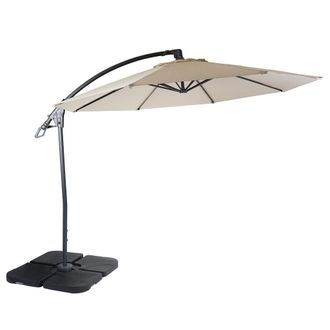 Hhg Hhg - Sombrilla Voladiza De Lujo 995, Sombrilla, Redonda &Oslash; 3m Poli&eacute;ster Aluminio/acero 14kg, Blanco-crema Con Soporte
