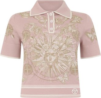 Philipp Plein Polo Shirt Butterfly Tattoo - Dames - Polos - Roze - M - Leer - Tops