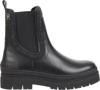 Tommy Hilfiger Feminine Felt Chelsea Bootie - Dames - Chelseaboots - Zwart - 41 EU - Leer - Schoenen
