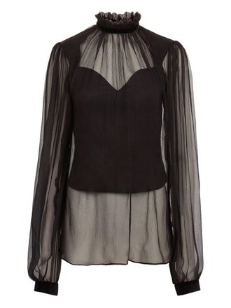 Nina Ricci Black Ruffled High Neck Top