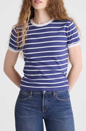 Madewell Allday Stripe Crewneck Baby Tee in Cool Navy at Nordstrom, Size Xx-Large