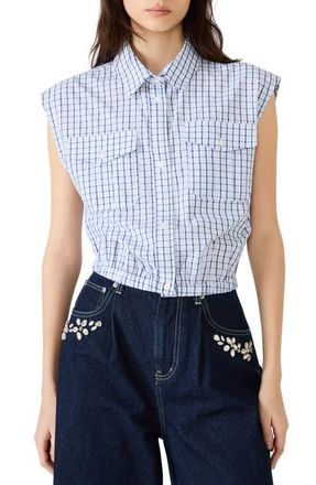 Steve Madden Scout Plaid Button-Up Shirt with Removable Tie in Navy Plaid at Nordstrom, Size X-Small