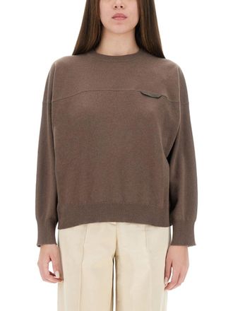 Brunello Cucinelli Brown Solid Crew Neck Sweater