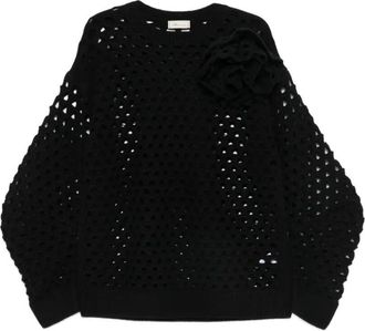 Blumarine Openwork Wool Roundneck With 3D Rose