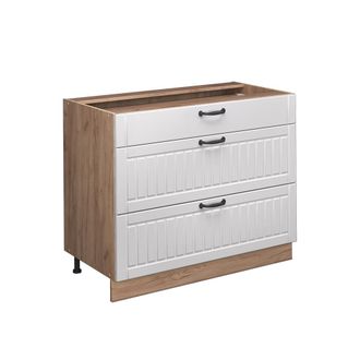 Vicco Mueble Bajo De Cocina Fame-line, Blanco Casa De Campo/roble Dorado, 100 Cm Sin Encimera, Vicco