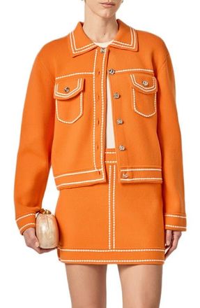 English Factory Denim Look Collared Cardigan in Orange at Nordstrom, Size X-Small