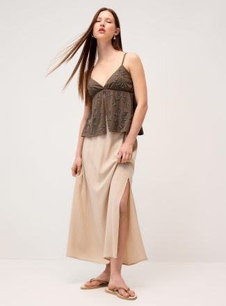 Twik Womens Side-slit textured crepe maxi skirt