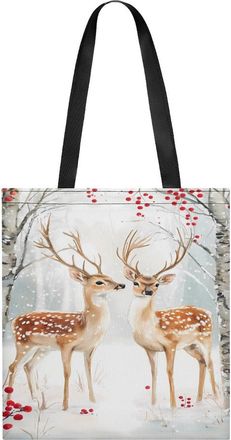 Generic Two Deer Snowy Day Womens Tote Casual Shopping Bag Lightweight Shoulder Bags Hobos Handbag for Work Travel Daily 35x40cm