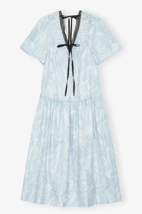 Ganni Blue Textured Cloque Midi Dress - Size 10/12