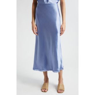 Vince Frayed Trim Satin Midi Skirt in 434Agm-Azure Gem at Nordstrom Rack, Size X-Large