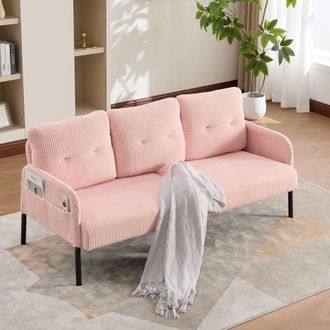 Direct Wicker Oversized Loveseat, Double-Seater Corduroy Couch with Side Pockets in Pink | Size: 1 Pack