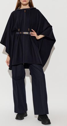 Moncler Wool Poncho, Womens, Navy Blue