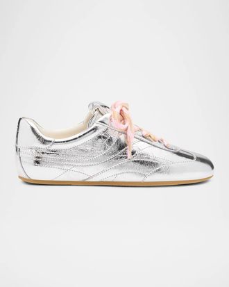 Stuart Weitzman Vander Metallic Leather Low-Top Sneakers