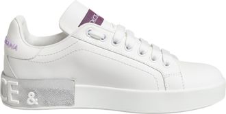 Dolce & Gabbana White Purple Leather Low Top Sneakers Womens Shoes