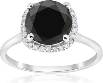 Pompeii3 3 1/10ct Treated Black Diamond Cushion Halo Engagement Ring 14K White Gold Size Selectable
