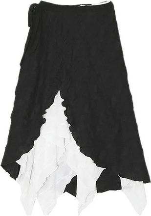 Generic Women Harajuku Y2k Mid-Long Skirts Irregular Spliced Streetwear Vintage Design Mori Girl Gyaru Aesthetic Party Korean Fashion-Black-S