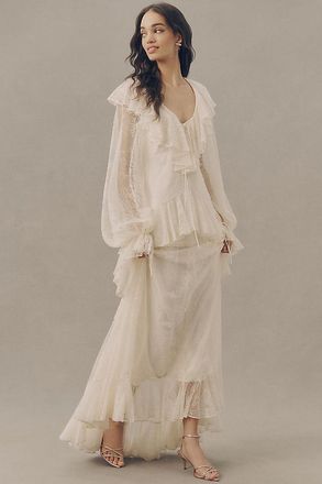 De La Vali Esen Long-Sleeve Ruffle Maxi Dress