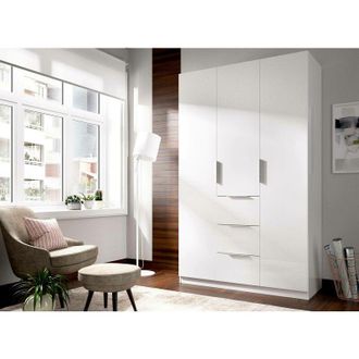 Dmora Armario Falterona, Perchero Para Dormitorio, Armario Con 3 Puertas Batientes Y 3 Cajones, 135x52h204 Cm, Blanco - Dmora