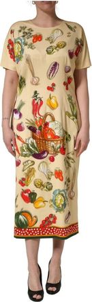 Dolce & Gabbana Fruit Polka Dot Sheath Silk Midi Dress - Dames - Casual kleedjes - Veelkleurig - 2XS - Kleedjes