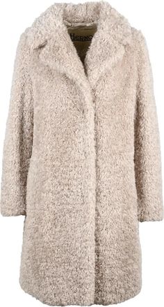 Herno Plush Beige Teddy Coat With Classic Collar And Snap Closure