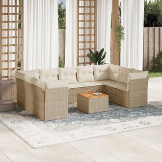 vidaXL Juego De Sof&aacute;s Jard&iacute;n Con Cojines Beige 10 Pzas Rat&aacute;n Sint&eacute;tico Vidaxl