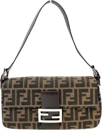 Fendi Pre-owned Shoulder Bags, female, Brown, Size: ONE SIZE Pre-owned Canvas Shoulder Bag