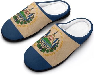 Generic Vintage El Salvadors Flag Mens House Slippers Memory Foam Washable Cotton Slip on Home Shoes
