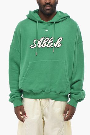 Off-white Felpa Hoodie FOOTBALL in Cotone Garzato con Stampa Off-White