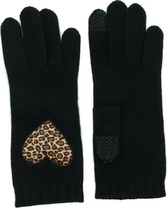 Portolano Cashmere tech gloves with heart patch in Black/leopard at Nordstrom
