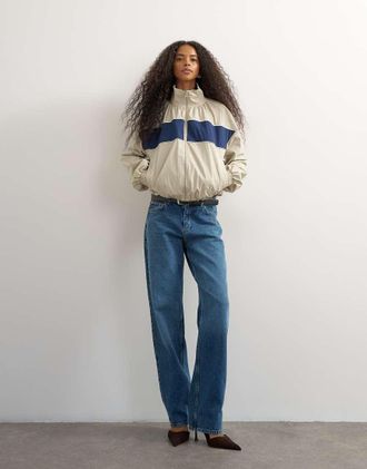 Topshop giacca da tuta con profili a contrasto color crema-Neutro