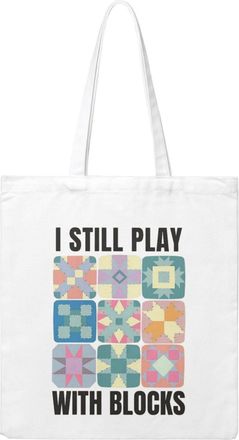 Generic I Still Play With Blocks Canvas Tote Bag For Sewers & Knitters, Sewing Theme Reusable Grocery Bag, Funny Crafting Gift For Women, Large Capacity Canva