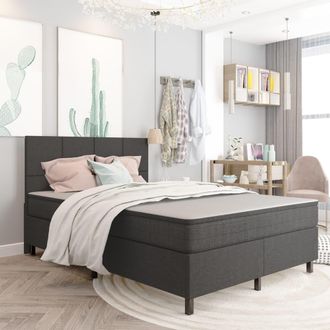 vidaXL Vidaxl - Cama Box Spring Tela Gris Oscuro 140x200 Cm