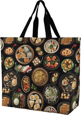 Generic Chinese Food Reusable Shopping Bags Large Capacity Grocery Bag Heavy Duty Tote for Women 40x40x16cm