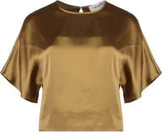 Yves Salomon Satijnen Blouse met Achtersleutel - Dames - Blouses - Bruin - 2XS - Satijn - Overhemden