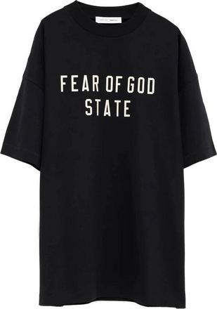 Fear of God Tops, Heren, Zwart, M, Katoen, Zwart Grafisch Print Crew Neck T-shirt