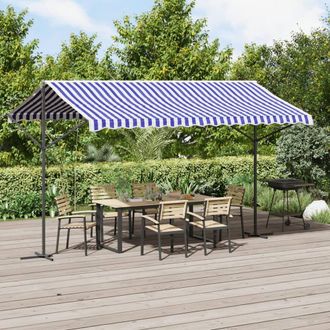 Berkfield Home Free Standing Awning Blue & White 400x300 cm Fabric & Steel