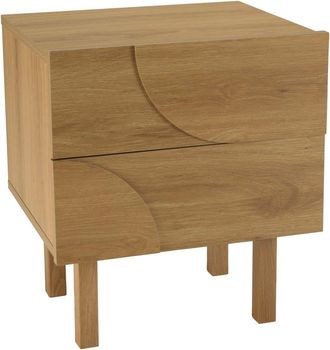 Macabane Mesita de noche de color natural con 2 cajones y decoraci&oacute;n con motivo