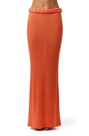 Naked Wardrobe Braided Waist Maxi Sweater Skirt in Peach Sorbet at Nordstrom, Size X-Small