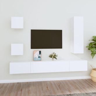 vidaXL Set De Muebles Para Tv 5 Piezas Madera Contrachapada Blanco Vidaxl