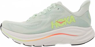 Hoka One One Womens Clifton 10 Running Shoes In Sea Glass/neon Flame