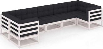 vidaXL Set Muebles Jard&iacute;n 7 Pzas Con Cojines Madera Maciza Pino Blanco Vidaxl