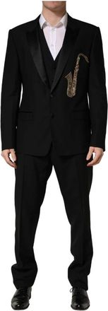 Dolce & Gabbana Saxophone Slim Fit 3-Piece Kostuum - Heren - Business pakken - Zwart - 2XL - Wol - Kostuums