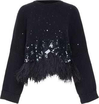Oscar De La Renta Oscar De La Renta 2019 Black Feather Pullover Sweater