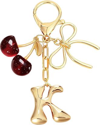 Generic Initial A Keychain with Bow and Cherry - Gold Letter Bag Charms for Women, Cute Purse Handbag Accessories Gifts for Women Mum Wife (Letter-K)