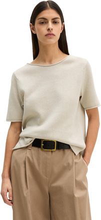 Marc O'Polo Kurzarmpullover MARC OPOLO, Damen, Gr. XL, grau silk, Strick, Obermaterial: 52% Baumwolle, 48% Leinen, regular fit normal, Rundhals, Rollkante, Pullov