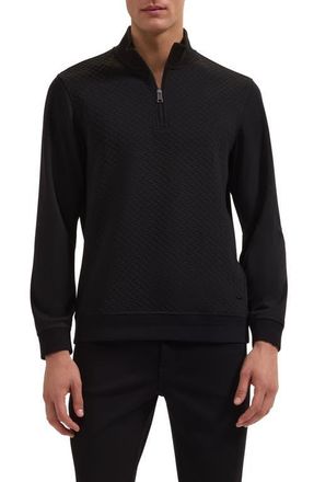 Bugatchi Quarter Zip Sweatshirt in Black at Nordstrom, Size Xx-Large