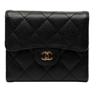 Chanel Black Grained Calfskin Wallet (Tri-Fold) (Pre-Owned)