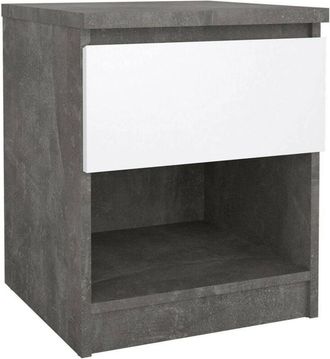 Dmora Dmora - Mesa De Noche Scolastica, C&oacute;moda Baja, Mesilla De Noche, Estante De La Cama, 40x40 H50 Cm, Cemento Y Blanco Brillante