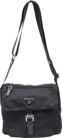 Prada Re-Nylon Vela Single Buckled Messenger Bag in Black Polyamide