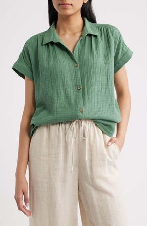 Beach Lunch Lounge Devin Gauze Shirt in Parrot Green at Nordstrom, Size X-Small
